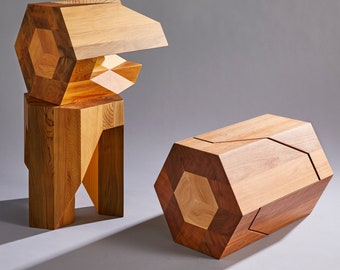 Yosegi Wood Pair Stool - Unique Japanese Design