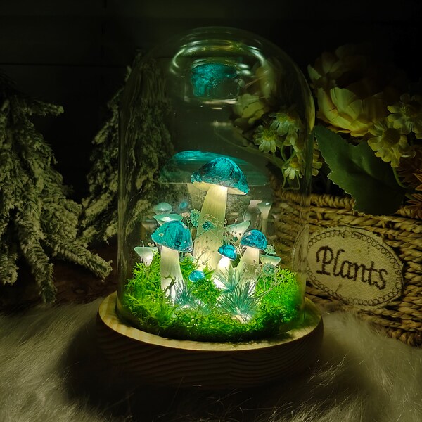 Handmade Blue Mushroom Lamp Fungi light  Nature decor Fantasy forestglowing fungus Creative Gift Mushroom night light