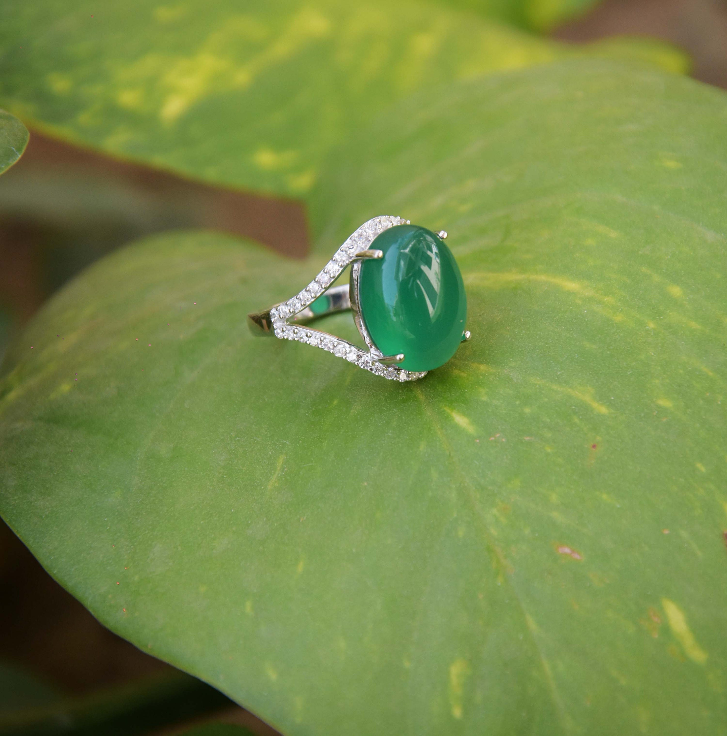 Beautiful Green Onyx Ring with Studded Cz Sterling Silver Etsy