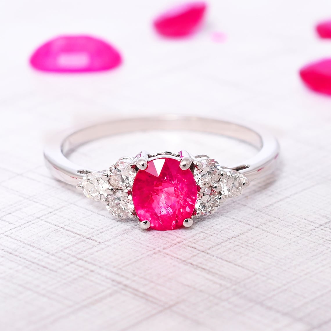 Unique Natural Ruby Ring with Diamonds in White Gold Ruby | Etsy