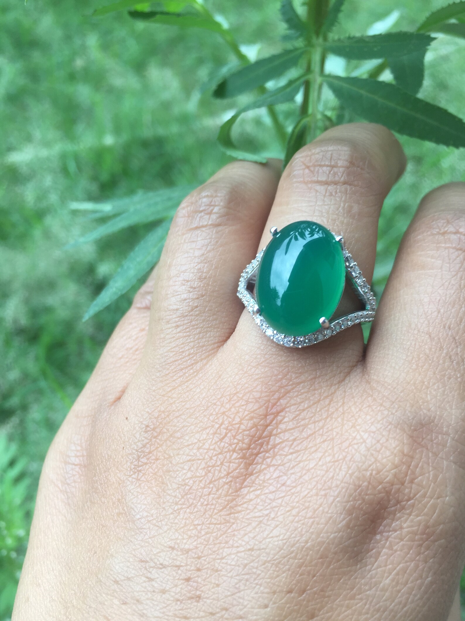 Beautiful Green Onyx Ring with Studded Cz Sterling Silver Etsy