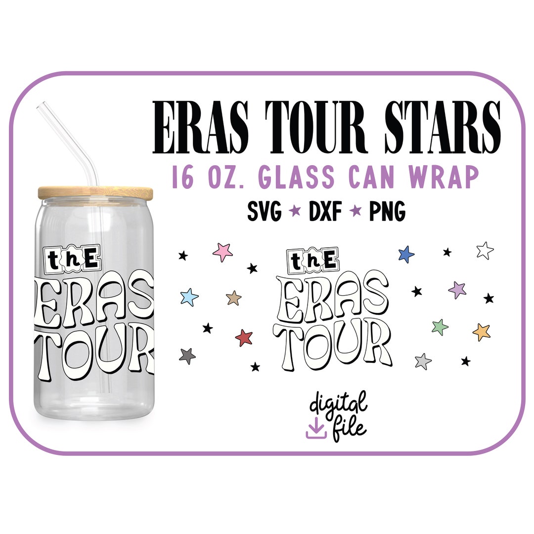 Eras Tour Stars 16 Oz Glass Can Wrap SVG DXF PNG / Libbey Can Svg ...