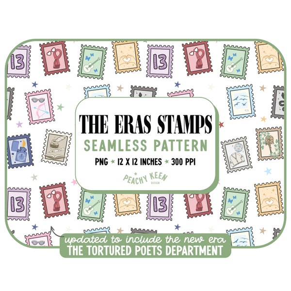 The Eras Stamps Seamless Pattern PNG / File for Creators / Sublimation / Printable Repeating Pattern / Taylor Eras / Instant Download