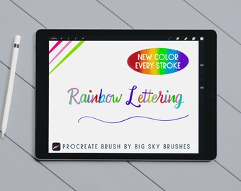 Rainbow Lettering Procreate Brush | Digital drawing Brush, Stamp, Hand lettering, Calligraphy