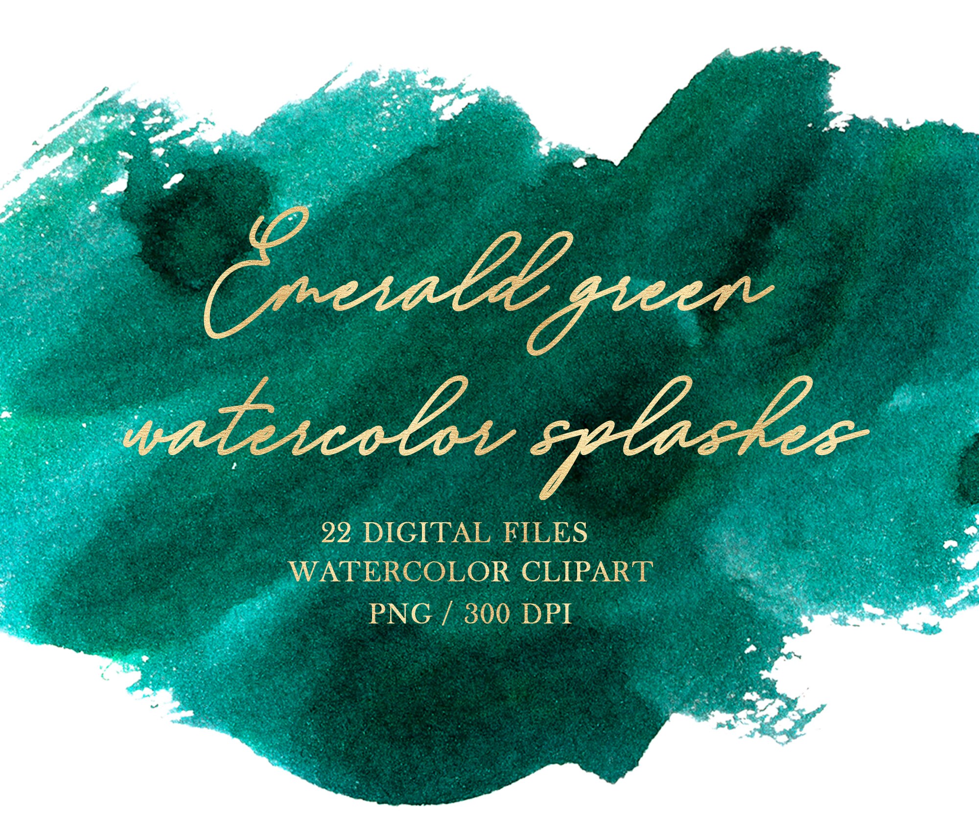 Emerald dark green watercolor background and brush strokes. Etsy