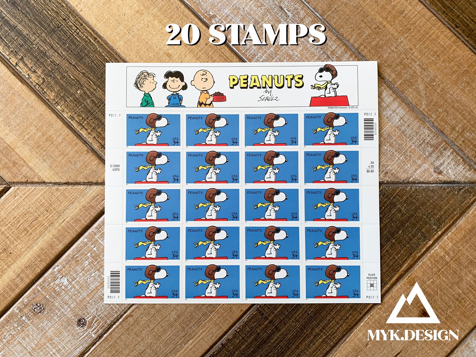 Peanuts Snoopy Sheet of 20 U.S. Stamps Vintage Postage Etsy