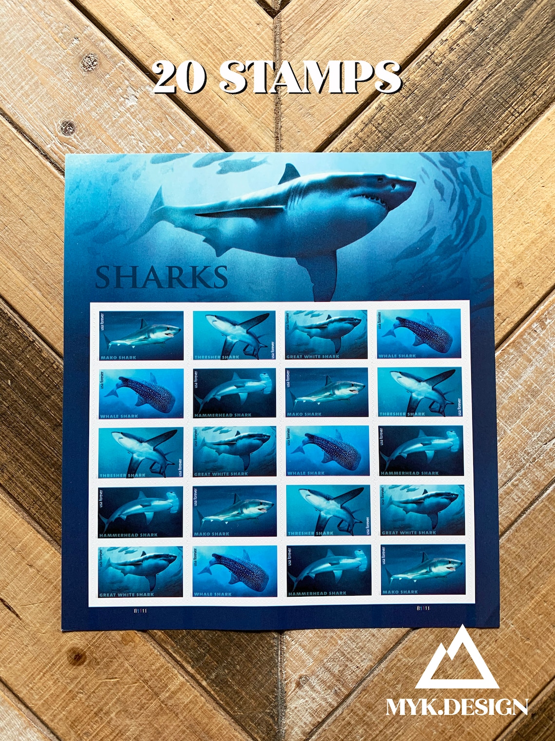 Sharks Sheet of 20 U.S. Stamps 2017 Postage Stamps for Etsy