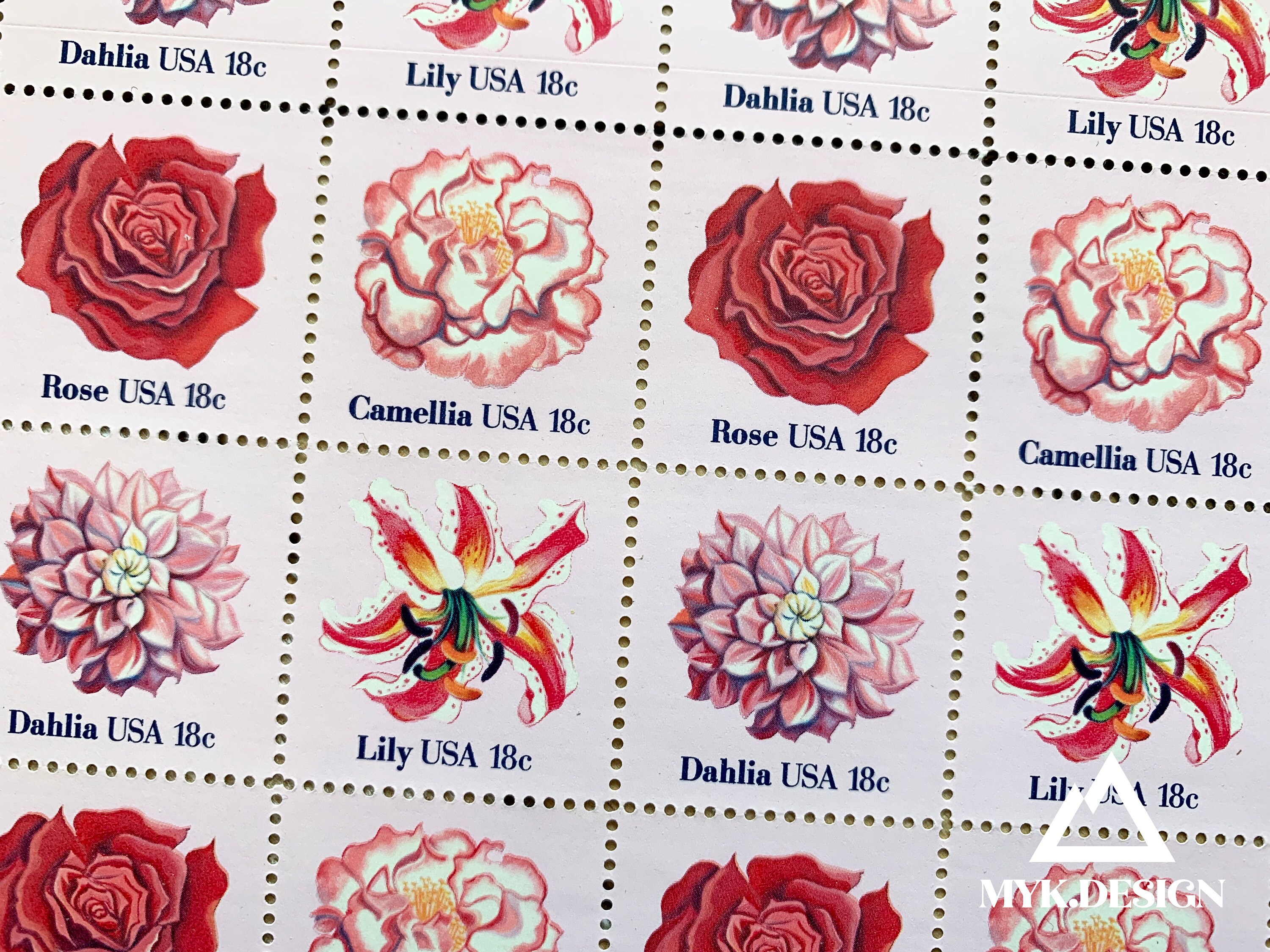 Pink Flowers Sheet of 48 U.S. Stamps 1981 Postage Stamps for Etsy