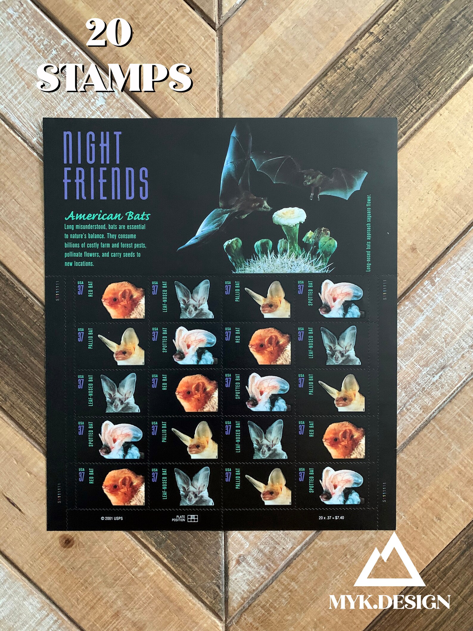 Block of 20 American Bats U.S. Stamps 2002 Postage Stamps Etsy