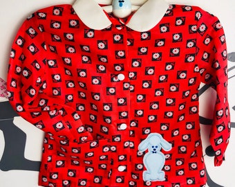 Auténtico vintage francés auténtico top con Poodle Motif Edad 12-18 meses