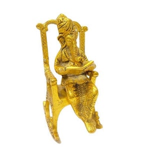 Metal Lord Ganesha Statue on Swinging Chair - Indian Home Decor (5.5 inch)