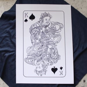 Impresión A4 de estilo tradicional chino del Rey de Picas en arte lineal