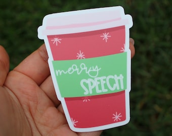 Merry Speechmas Coffee Sticker, SLP Christmas Gift