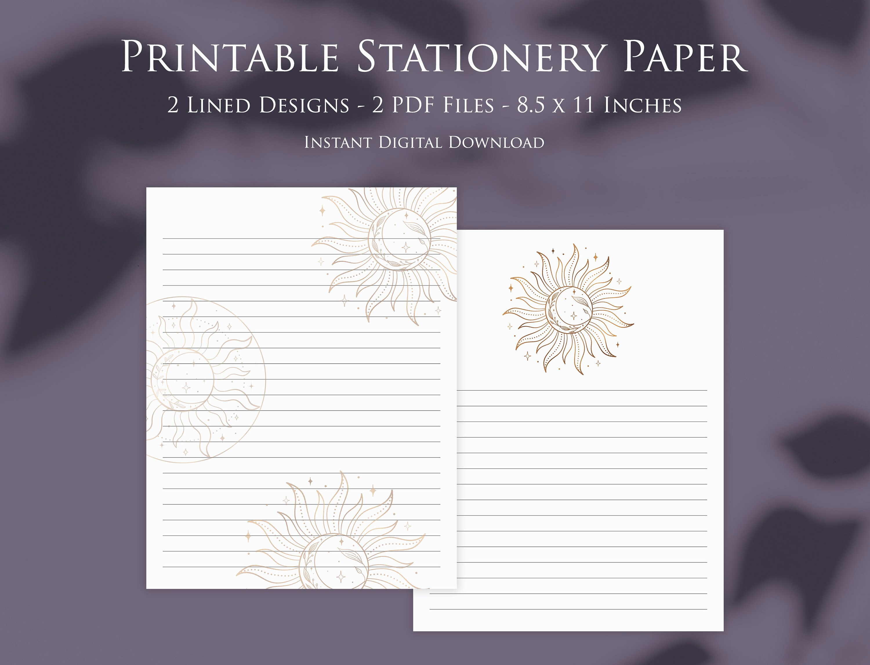 PRINTABLE Stationery Paper Lined Writing Paper Celestial Sun | Etsy