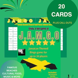 Jamaican Themed Bingo - J.A.M.G.O for 20 players