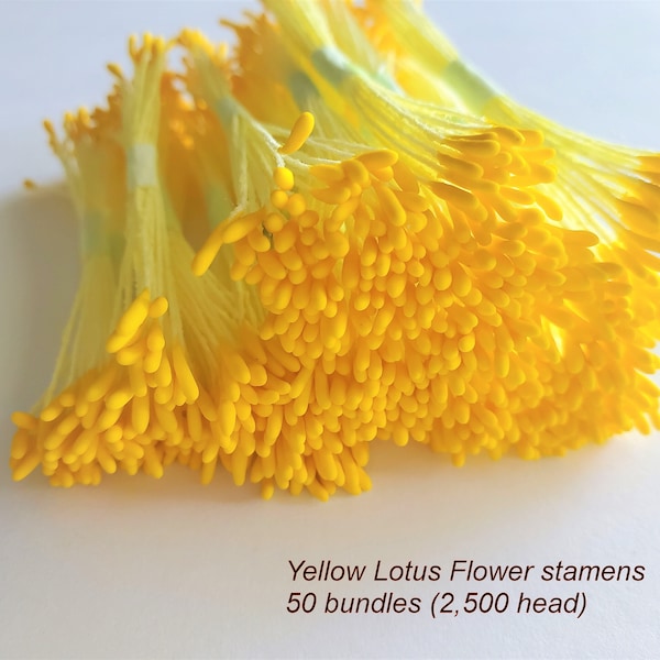 Dark and light Yellow Lotus Flower Stamens 50 bundles 2,400 heads (1,200pcs) Thai Decorated craft Artificial Flowers, Clay flowers DIY craft