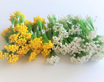 Large 24 Bundles 576 pcs(1,152 Heads) White or yellow Stamen Pollen Flower Stamens Craft Artificial Flowers Clay flowers DIY Craft