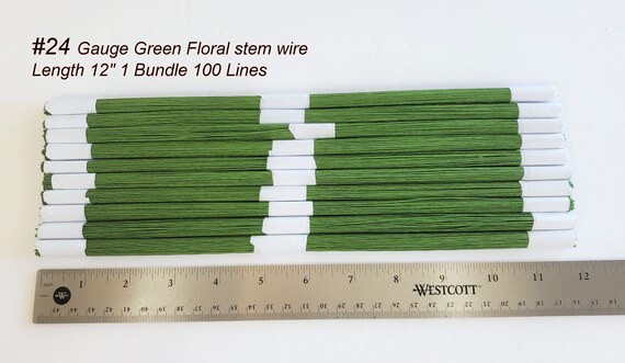 Gauge 24x12'' 100 Pcs Green Floral Stem Wire Paper Wrapped