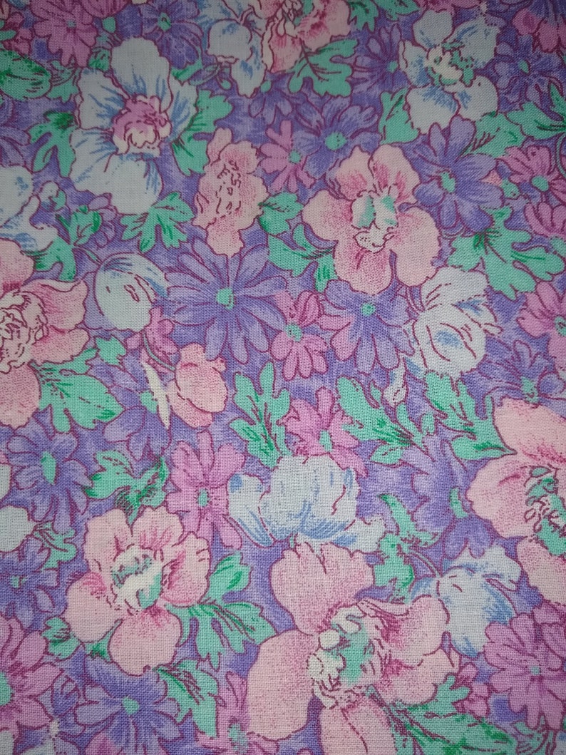 Purple and Pink flowers Fabric by the Half Yard Yardage