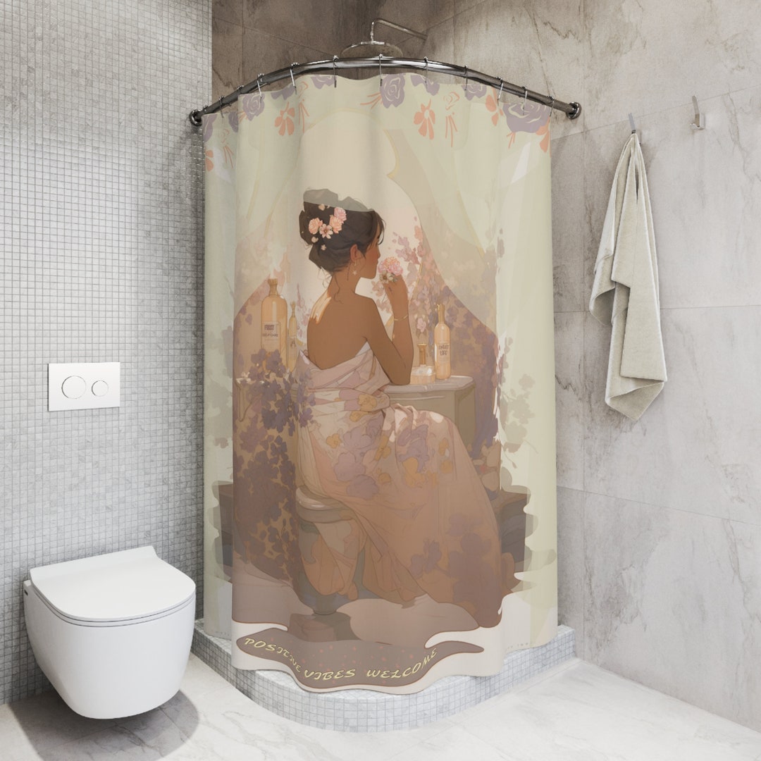 Unique Modern Vintage Style Shower Curtain Love Yourself Etsy