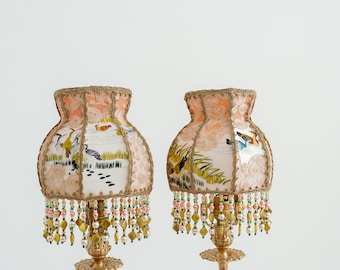 Nature's Glow: Petite Ombre Lampshades, Silk, vintage lace, embroidery