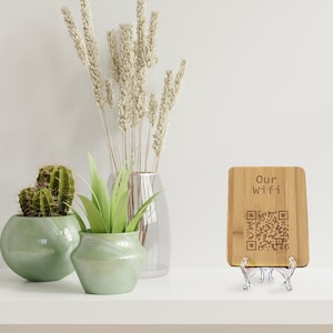 Laser Engraved Bamboo WiFi QR Code Sign