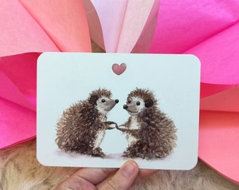 Egels Valentijnsdag kaart - GRATIS verzending - Valentijn Moederdag Minnaar Bruid Vriend liefde schattige ansichtkaart hart roze zachte aquarel zoet