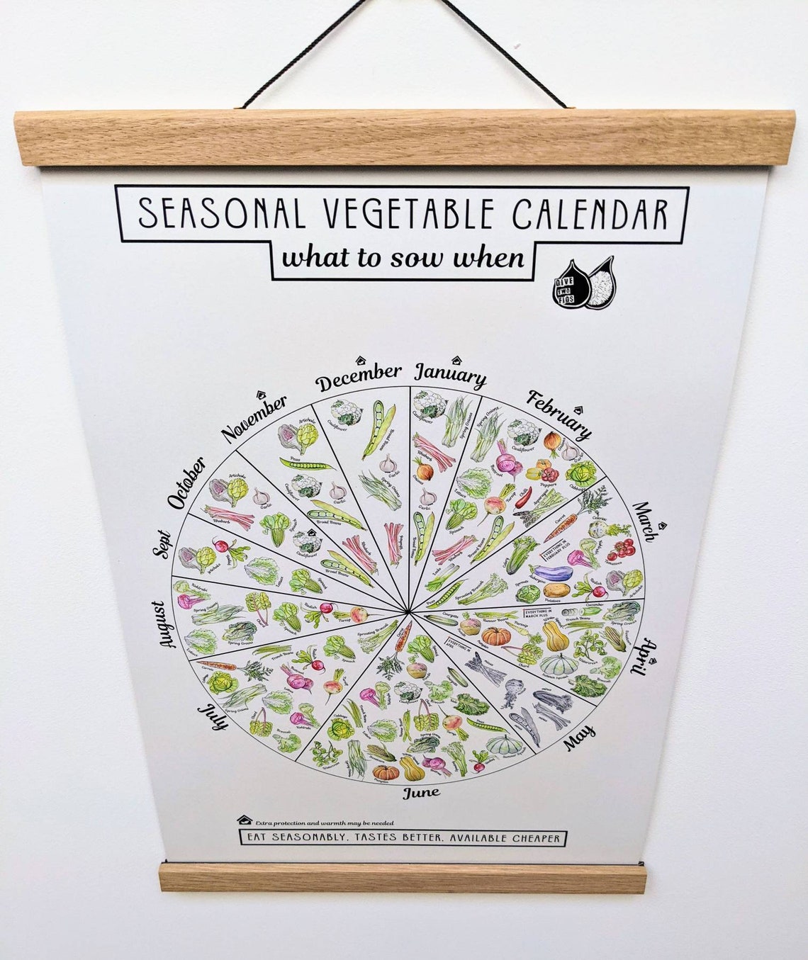 Seasonal Vegetable Sowing Calendar Chart an A3 Print on 100 Recycled
