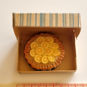 Lemon cream pie tart / miniature doll house food / 1:6 scale for Blythe and Barbie / teatime treat for dolls / comes in bakery box