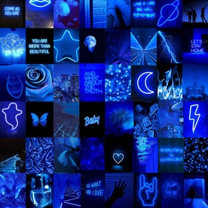 Neon Blue Aesthetic Photo Wall Collage Kit