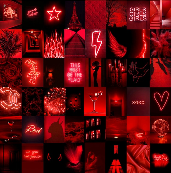 Neon Red Aesthetic Photo Wall Collage Kit | Etsy