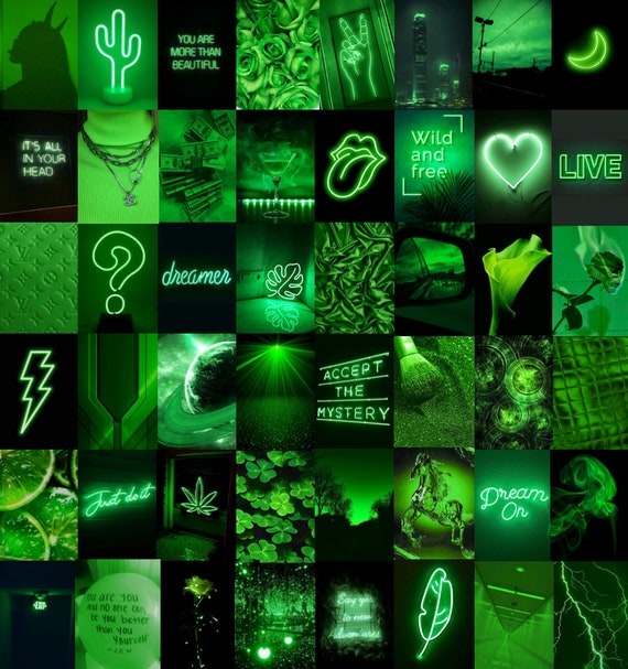 Neon Green Aesthetic Photo Wall Collage ...