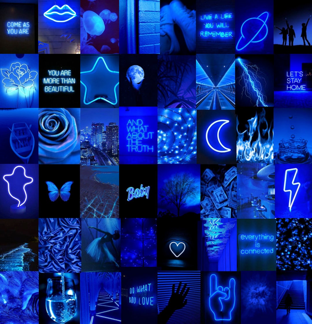 Neon Blue Aesthetic Photo Wall Collage Kit - Etsy Neon Blue Aesthetic Photo Wall Collage Kit - Etsy
