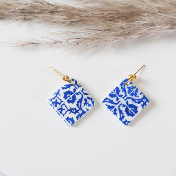 Tiles Earrings / handmade/ clay earrings / Santorini / tiles