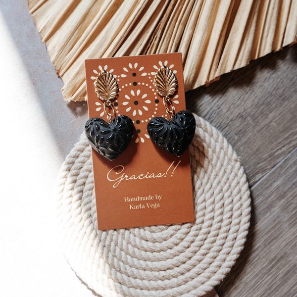 XOCO earrings ( back order)  | handmade | heart | talavera | barro negro | clay | mexican inspired | mexican | bridal |