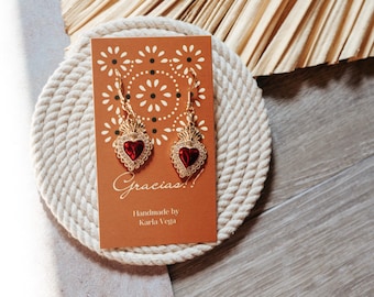 AMOR earrings | summer | sacred heart | corazon sagrado | bridal | Mexican