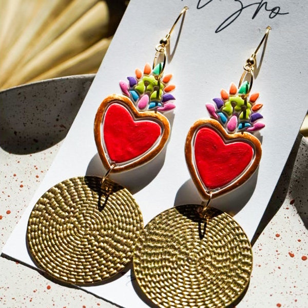 CORAZON SAGRADO earrings | mexican earrings | mexican inspired | clay| heart |