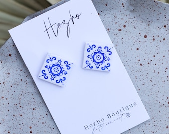 AZULEJOS stud  earrings | clay earrings | talavera | handmade | bohemian | mexican