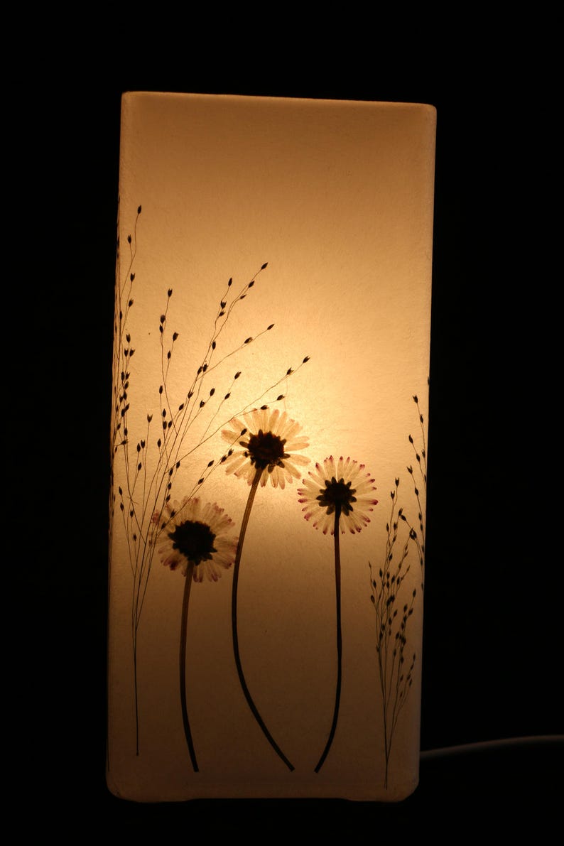 Lampe mit gepressten Gänseblümchen und Fontänengras, Lamp with pressed daisies image 6