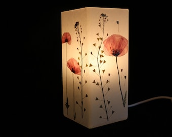 Lampe mit gepresstem Mohn und Hirtentäschel - Lampa med pressad röd vallmo och Capsella bursa-pastoris