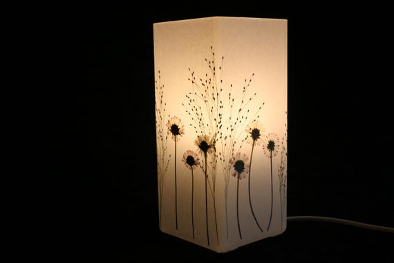 Lampe mit gepressten Gänseblümchen und Fontänengras, Lamp with pressed daisies