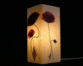 Lampe mit gepresstem Mohn und Fontänengras - lamp with pressed Red poppy and a grass