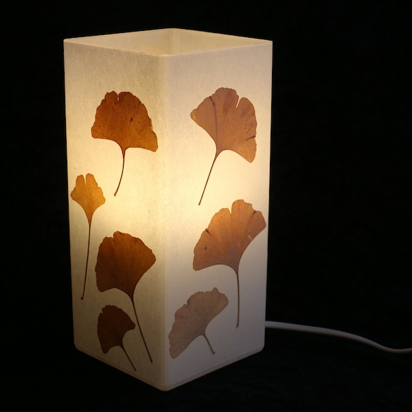 Lampe mit gepresstem Ginko, lamp with pressed Gingko