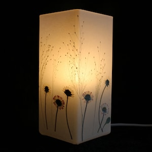 Lampe mit gepressten Gänseblümchen und Fontänengras, Lamp with pressed daisies