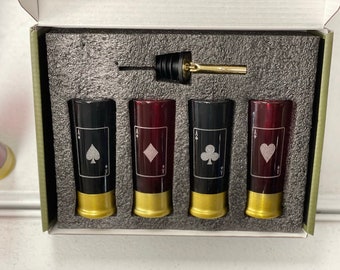 The Gambler Set of 4 Mixed Red & Black Shot Glasses with Aces