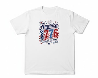 America 1776 Land of the Free Patriotic Unisex T-Shirt, White, 4th of July Graphic Tee