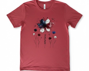 America Flower Ladies T-Shirt, Heather Red
