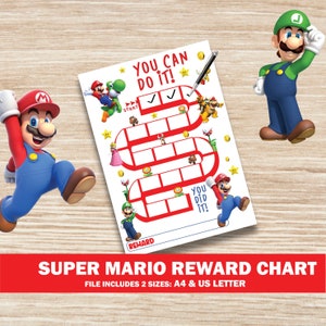 Super Mario Luigi Belohnungstabelle, Aufkleber, Tabelle, Kinder Töpfchen, Verhaltenstabelle, Ziele Sofortiger Download Kleinkind Vorschule super Mario