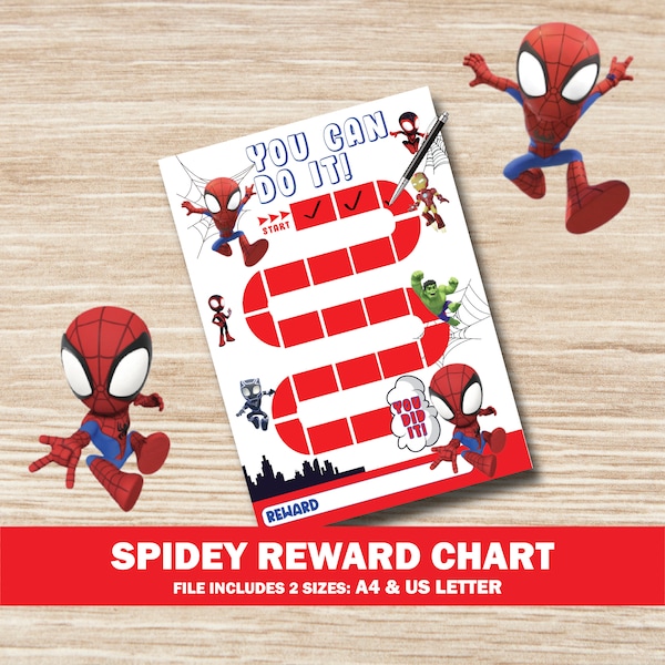 Spidey and his amazing friends Reward Chart, Sticker Chart, Kids Potty Training, Behavior Chart, Goals Instant download Toddler Preschool