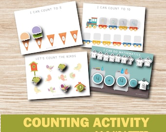Counting activity, Learn to count, matching count, Montessori Counting, Number Matching Game, math, kids worksheet, preschool